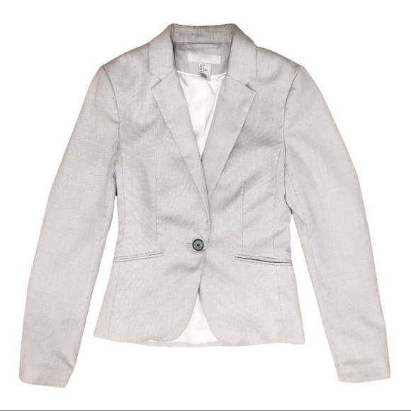 H&M Fitted Single Button Blazer In Light Gray Melange Size 2 EUC